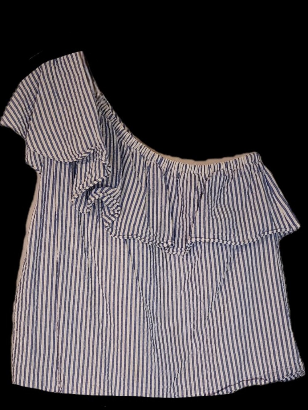Vineyard Vines Blue & White One-Shoulder Ruffle Top